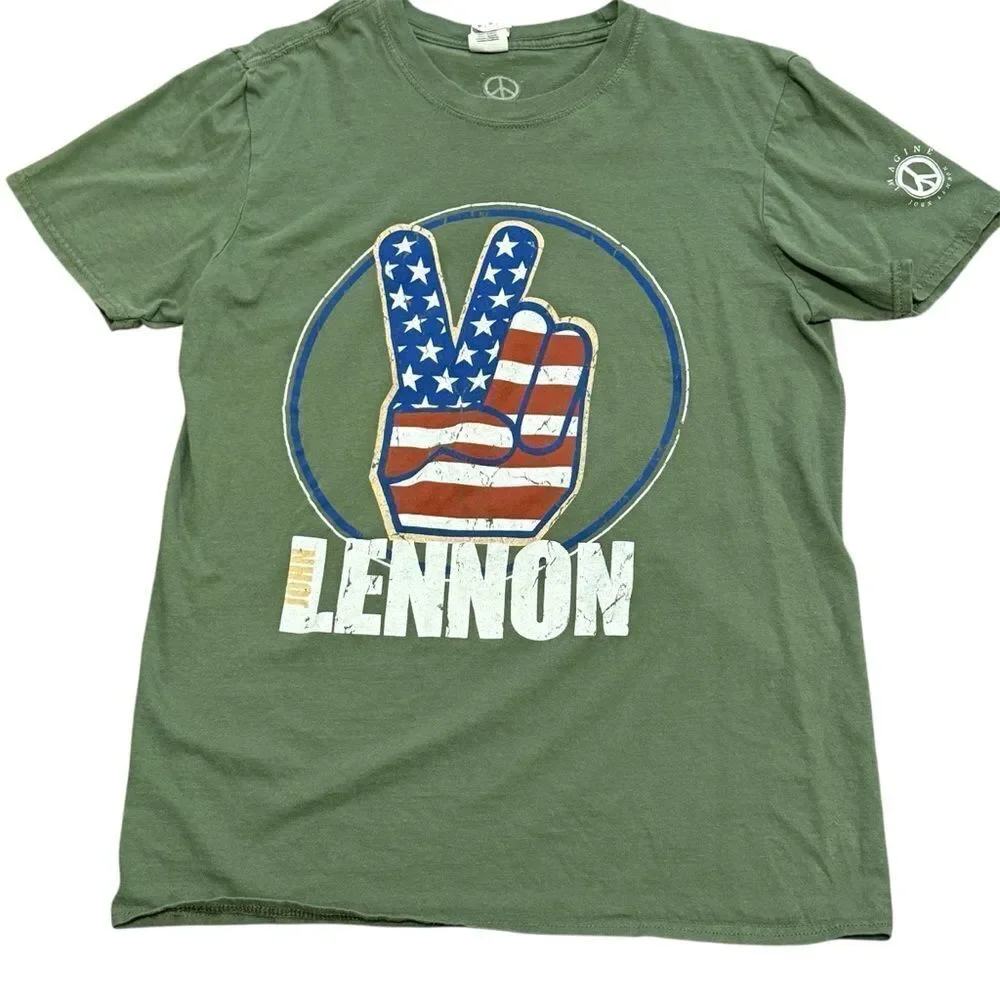Gildan Softstyle Ring Spun John Lennon Short Sleeve T-Shirt Green Size Medium